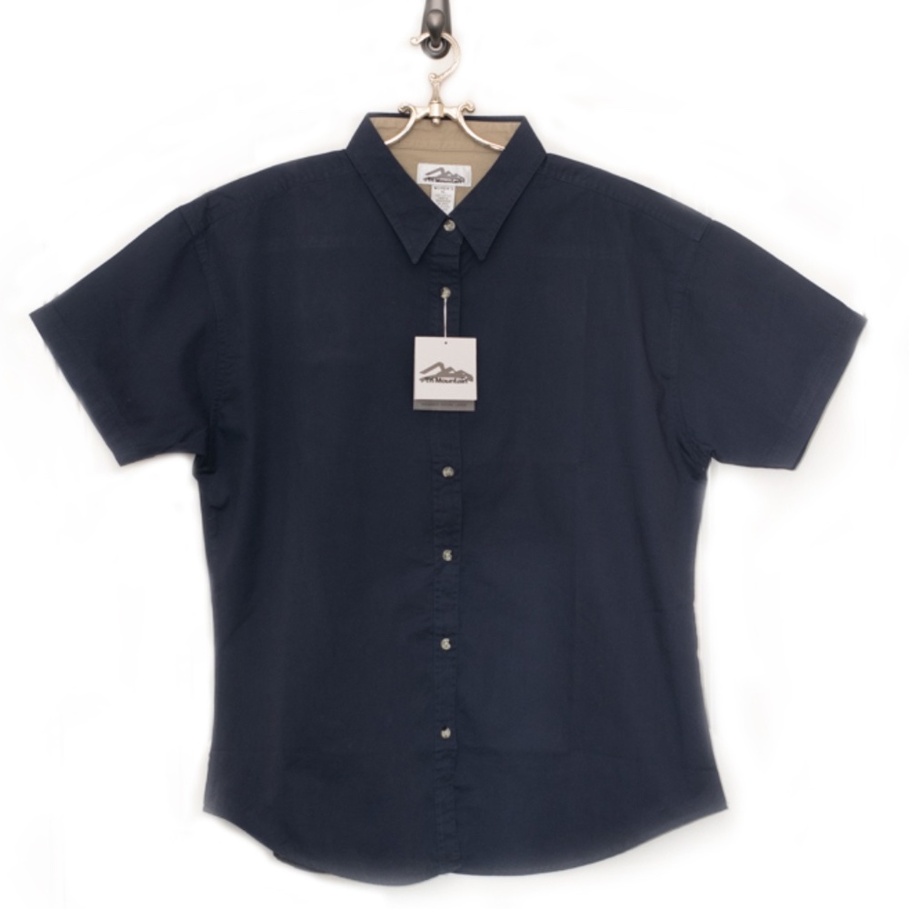 NWT Tri-Mountain Women's Button Down Short Sleeve Twill Blue Shirt Size …